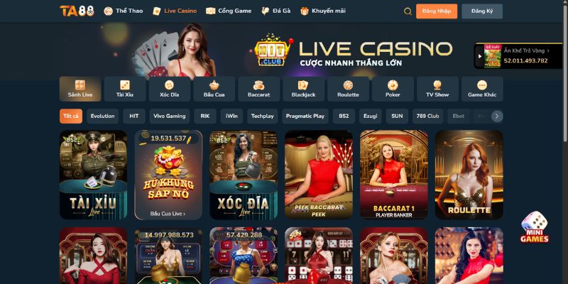 Sảnh live casino TA88 hợp tác cùng các nhà phát hành uy tín